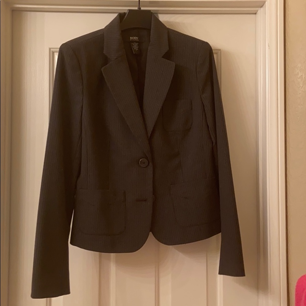 Charcoal pinstripe blazer  pants suit wool blend